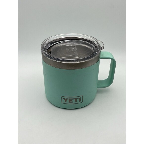 YETI Rambler 14 Oz Stainless Steel Mug Seafoam Teal Green Insulated Travel Mug - Picture 2 of 6